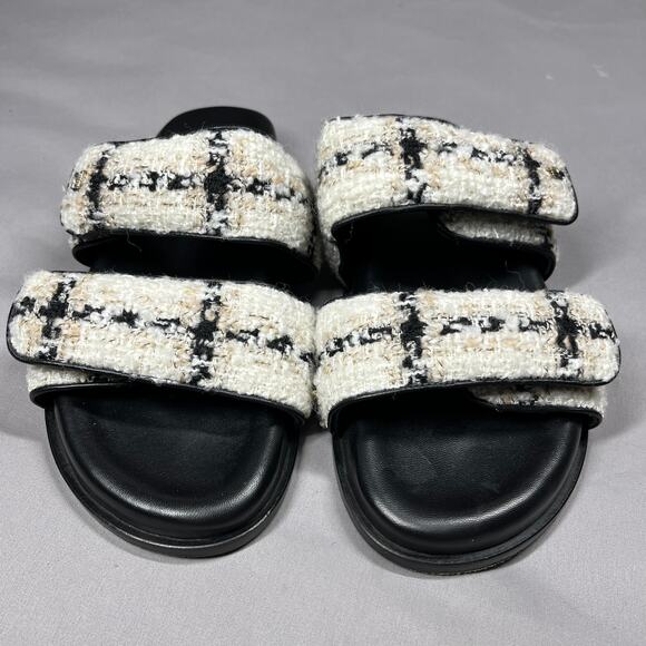 Anine Bing Sid Sandals Size 40 (US 9.5-10) Straps Beige Plaid Boucle Tweed Adj - Picture 9 of 15